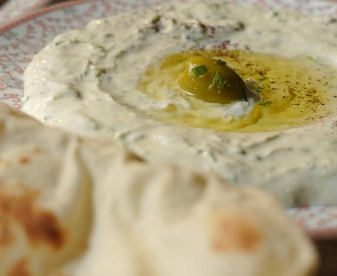 Tzatziki with olive oil and sumac